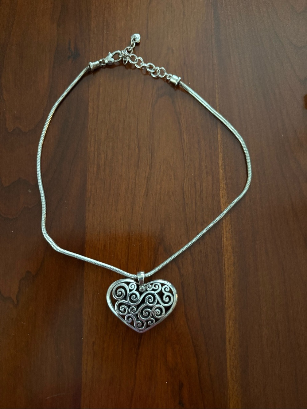 Brighton Silver Heart Scroll Pendant Necklace